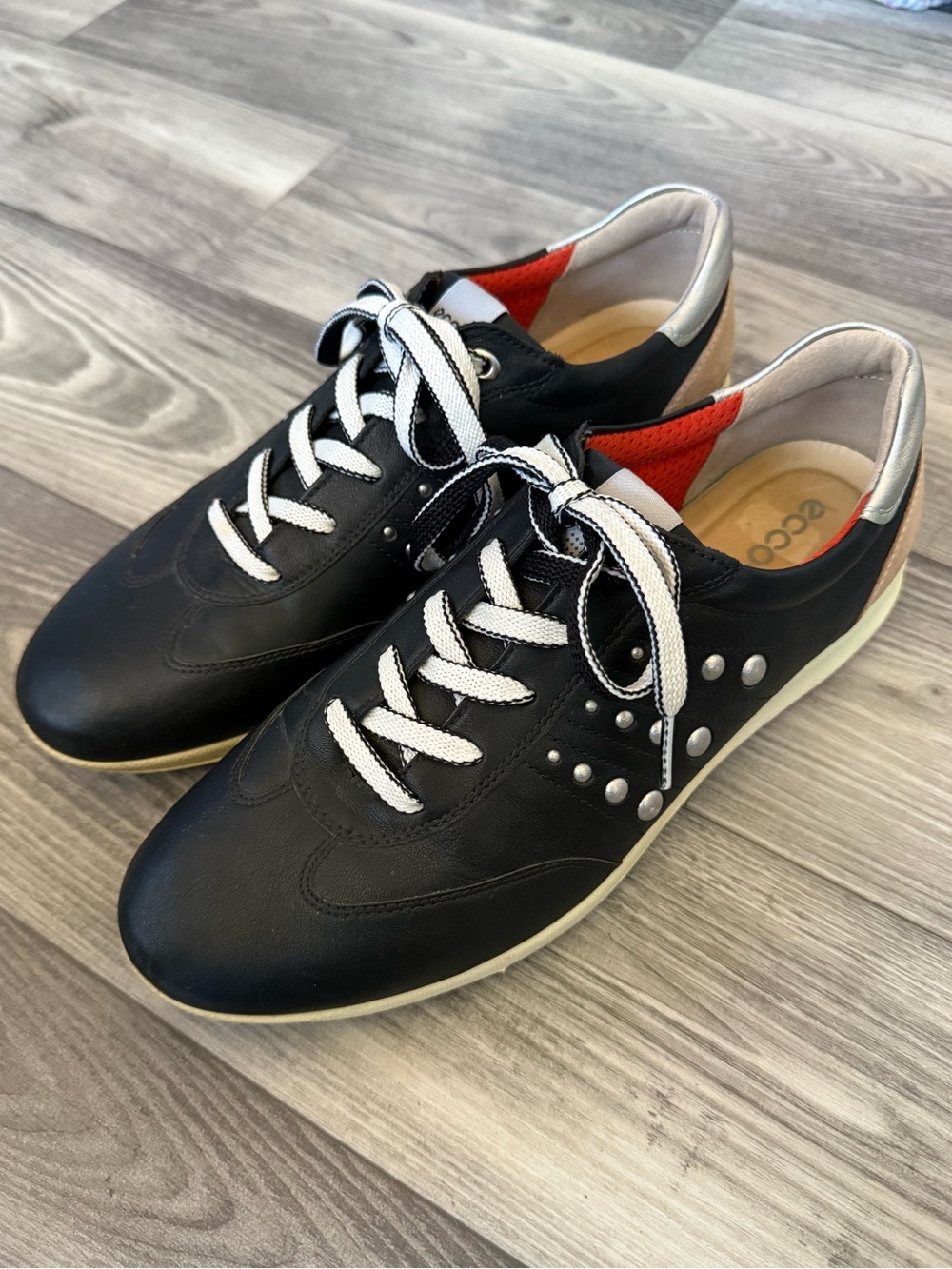 ecco black leather studded golf shoes sneakers eu 41 comfort luxe casual